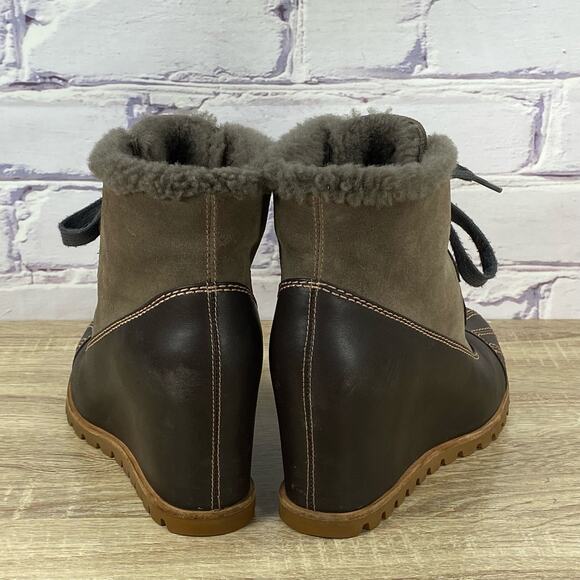 UGG Alasdair Waterproof Wedge Ankle Boots Women's Size 8 Brown Leather Lace Up - Picture 4 of 10